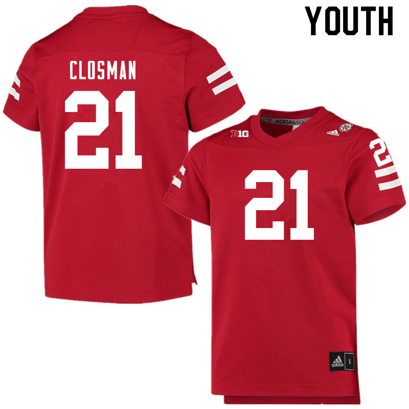 Youth #21 Blake Closman Nebraska Cornhuskers College Football Jerseys Sale-Scarlet - Click Image to Close
